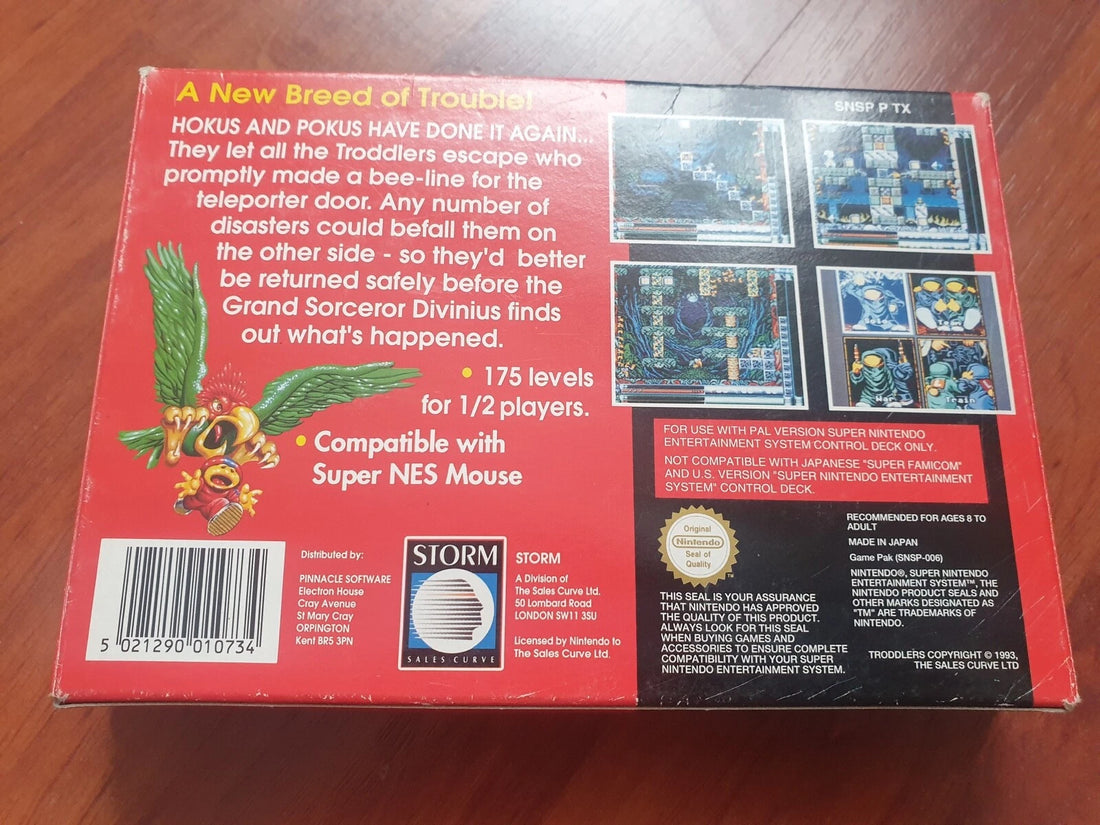 Troddlers SNES Super Nintendo PAL EUR Video Game Cartridge with Box